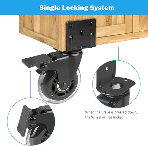 Hirate Side Mount Casters Set of 4 with Brake, 3" L-Shaped Plate Casters Replacement Material Handling for Furniture, Baby Bed, Suitcase,Cabinet,Table Casters,Loading Capacity 600 Lbs in Saudi Arabia