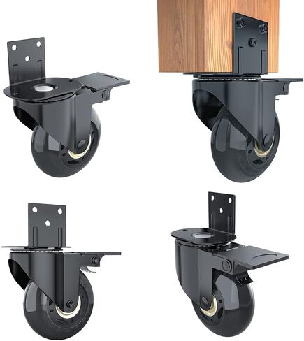 Hirate Side Mount Casters Set of 4 with Brake, 3" L-Shaped Plate Casters Replacement Material Handling for Furniture, Baby Bed, Suitcase,Cabinet,Table Casters,Loading Capacity 600 Lbs in Saudi Arabia