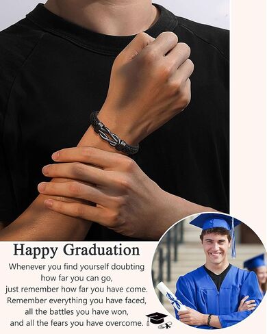 Forever Linked Together Leather Bracelet for Boys Men's Birthday Graduation Fathers' Day Back to School Christmas Gifts in Saudi Arabia