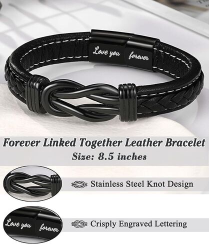 Forever Linked Together Leather Bracelet for Boys Men's Birthday Graduation Fathers' Day Back to School Christmas Gifts in Saudi Arabia
