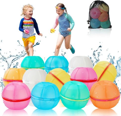 Reusable Water Balloons 12 Pack, Magnetic Water Balloons Quick Filll, Silicone Refillable Water Balls Summer Outdoor Games Pool Toys for Kids Adults in Saudi Arabia