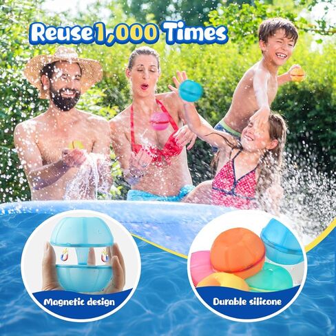 Reusable Water Balloons 12 Pack, Magnetic Water Balloons Quick Filll, Silicone Refillable Water Balls Summer Outdoor Games Pool Toys for Kids Adults in Saudi Arabia