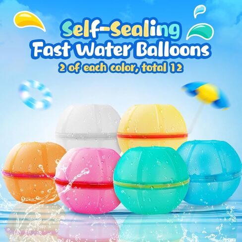 Reusable Water Balloons 12 Pack, Magnetic Water Balloons Quick Filll, Silicone Refillable Water Balls Summer Outdoor Games Pool Toys for Kids Adults in Saudi Arabia