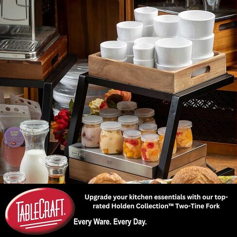 إطار حامل من طبقتين من Tablecraft، صينية تقديم للبوفيه، عرض الطعام، طبق الحفلات، الفاكهة، الكب كيك المخبوز والكعك، مطلي بالمسحوق، استخدام المطاعم التجارية لخدمات الطعام، عرض 15.2 سم، طول 33 سم، أسود in Saudi Arabia