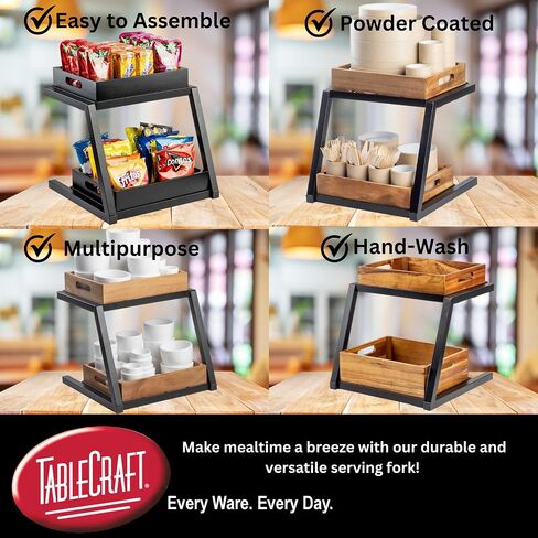إطار حامل من طبقتين من Tablecraft، صينية تقديم للبوفيه، عرض الطعام، طبق الحفلات، الفاكهة، الكب كيك المخبوز والكعك، مطلي بالمسحوق، استخدام المطاعم التجارية لخدمات الطعام، عرض 15.2 سم، طول 33 سم، أسود in Saudi Arabia