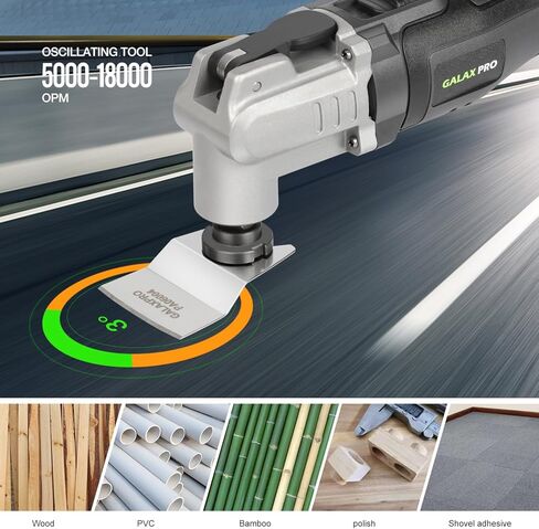 أداة التأرجح اللاسلكية GALAX PRO، 6 أدوات متعددة التأرجح متغيرة السرعة مع بطارية وشاحن 1.3 أمبير، قطعة واحدة من شفرة مكشطة، 3 قطع من شفرات المنشار و10 قطع من أوراق الصنفرة للصنفرة والطحن in Kuwait