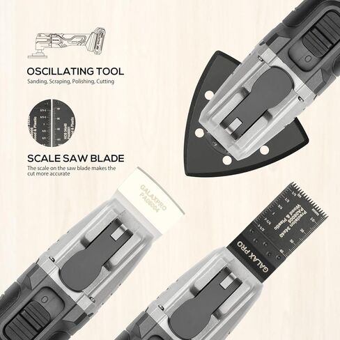 أداة التأرجح اللاسلكية GALAX PRO، 6 أدوات متعددة التأرجح متغيرة السرعة مع بطارية وشاحن 1.3 أمبير، قطعة واحدة من شفرة مكشطة، 3 قطع من شفرات المنشار و10 قطع من أوراق الصنفرة للصنفرة والطحن in Kuwait