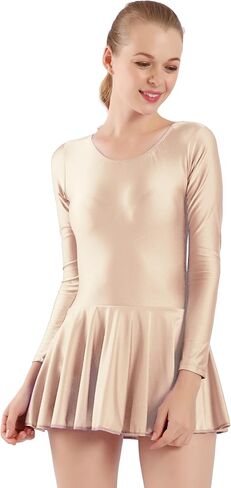 Aoylisey Women's Long Sleeve Skirted Leotard Adult Dance Dress Gymnastics Bodysuits for Ballet in Kuwait