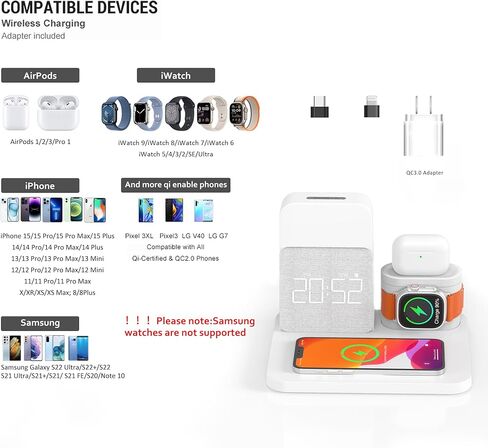 【أحدث 2024】 محطة شحن لاسلكية، ساعة منبه مع شاحن لاسلكي، محطة شحن مصباح منضدة لهاتف iPhone 15 14 13 12 11 Pro Max، ساعة Apple، AirPods، 0-100% باهتة in Kuwait