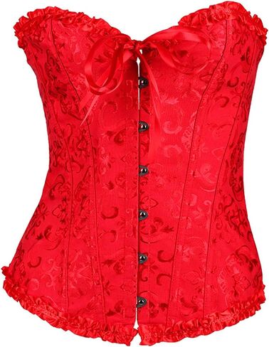 OMZIN Women Summer Sexy Lace up Corset Bustier Waist Cincher Overbust Satin Boned Floral Trim Shapewear in Kuwait