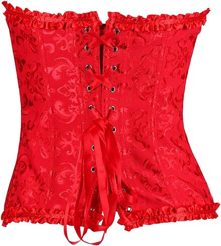 OMZIN Women Summer Sexy Lace up Corset Bustier Waist Cincher Overbust Satin Boned Floral Trim Shapewear in Kuwait