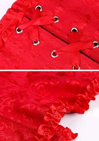 OMZIN Women Summer Sexy Lace up Corset Bustier Waist Cincher Overbust Satin Boned Floral Trim Shapewear in Kuwait