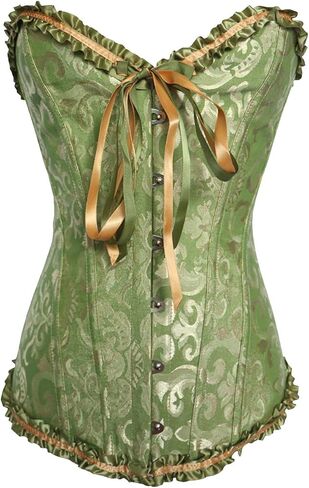 OMZIN Women Summer Sexy Lace up Corset Bustier Waist Cincher Overbust Satin Boned Floral Trim Shapewear in Kuwait