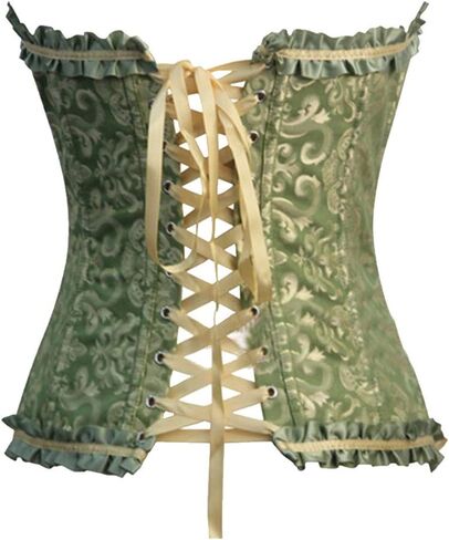 OMZIN Women Summer Sexy Lace up Corset Bustier Waist Cincher Overbust Satin Boned Floral Trim Shapewear in Kuwait