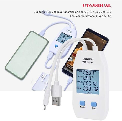 جهاز اختبار الطاقة USB، جهاز قياس الفولتميتر USB للكشف عن الفولتميتر ومقياس قدرة الطاقة الرقمية (Ut658 Dual) in Kuwait