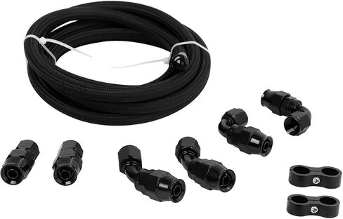 LokoCar 6AN PTFE طقم خط الوقود AN6 E85 نايلون مضفر خط الوقود طقم تركيب خرطوم 10FT أسود in Saudi Arabia
