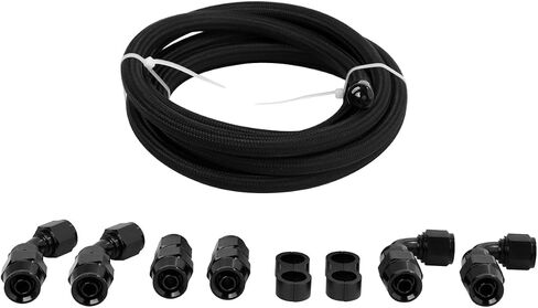 LokoCar 6AN PTFE طقم خط الوقود AN6 E85 نايلون مضفر خط الوقود طقم تركيب خرطوم 10FT أسود in Saudi Arabia