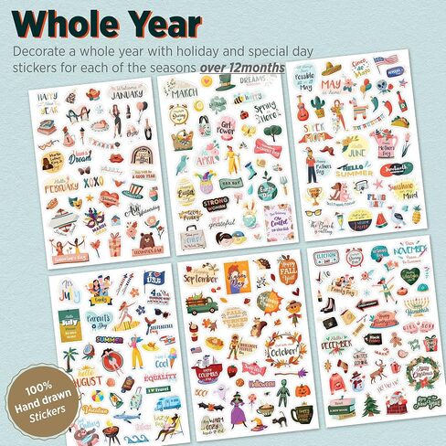 Happy Holiday Seasonal Planner Stickers - 500+ Cute Stickers for Daily Planners – Monthly Events, Halloween, Calendars, Journal, Female Empowerment, Teachers, +6 Water Bottle Stickers Pack in Saudi Arabia