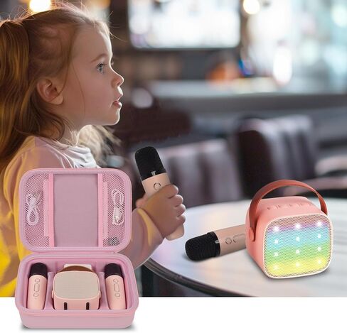 حافظة ميكروفون صغيرة لآلة الكاريوكي للأطفال من أجل YLL/لـ VERKB/لـ MEGUO/لـ UMEIJA/لـ Darkant/لـ Kingci/لـ Snowall 2 ميكروفونات لاسلكية، منظم حقيبة الألعاب للفتيات والأولاد الصغار (صندوق فقط) - وردي in Kuwait