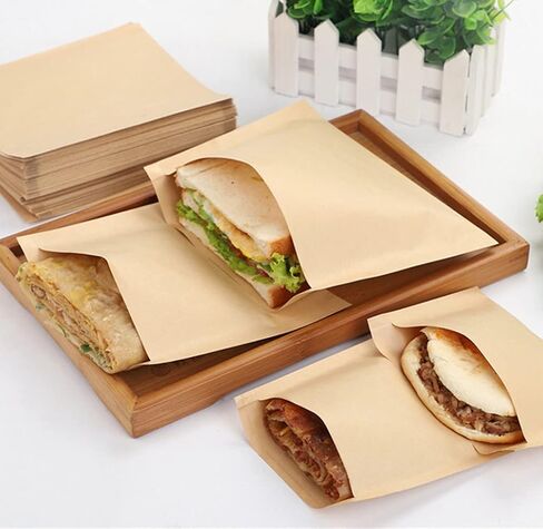 50pcs 9x7.8 Inches Food Grade Grease Resistant Kraft Paper Bag for Sandwiches, Hamburgers and Snacks. Waxed and Harmless. Great for Takeaway and Home Use. Recyclable and Eco-friendly. in Saudi Arabia