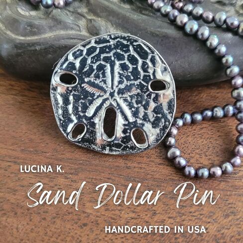 Handcrafted Pewter Sand Dollar Scarf Pin - Gift Packaged - Magnetic back No Holes in Clothes - Made in USA (Shipped by Amazon Prime) in Saudi Arabia
