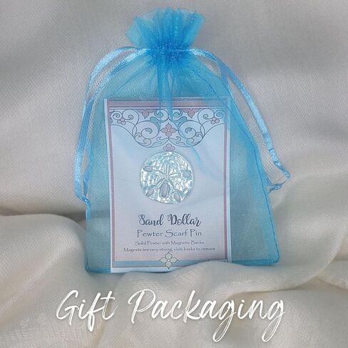 Handcrafted Pewter Sand Dollar Scarf Pin - Gift Packaged - Magnetic back No Holes in Clothes - Made in USA (Shipped by Amazon Prime) in Saudi Arabia