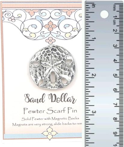 Handcrafted Pewter Sand Dollar Scarf Pin - Gift Packaged - Magnetic back No Holes in Clothes - Made in USA (Shipped by Amazon Prime) in Saudi Arabia
