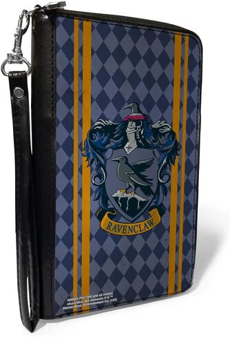 Buckle-Down The Wizarding World of Harry Potter Wallet, Zip Around, Ravenclaw Crest Stripes Diamonds Blues Gold, Vegan Leather in Saudi Arabia