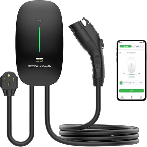 شاحن EV ECOLUX-E Home Wallbox EV، المستوى 1-2 (40 أمبير 240 فولت) محطة شحن المركبات الكهربائية، NEMA 14-50P، 23 قدمًا، كابل J1772، تركيب مثالي داخلي/خارجي in Saudi Arabia