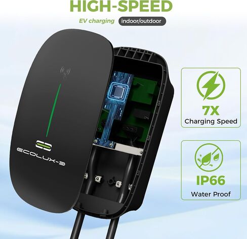 شاحن EV ECOLUX-E Home Wallbox EV، المستوى 1-2 (40 أمبير 240 فولت) محطة شحن المركبات الكهربائية، NEMA 14-50P، 23 قدمًا، كابل J1772، تركيب مثالي داخلي/خارجي in Saudi Arabia
