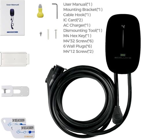 شاحن EV ECOLUX-E Home Wallbox EV، المستوى 1-2 (40 أمبير 240 فولت) محطة شحن المركبات الكهربائية، NEMA 14-50P، 23 قدمًا، كابل J1772، تركيب مثالي داخلي/خارجي in Saudi Arabia