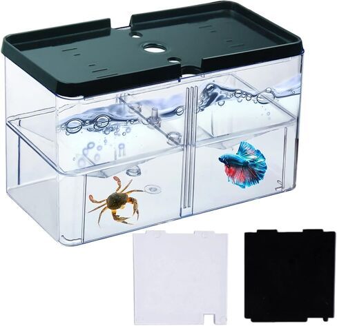 Small Betta Fish Tank, 3-in-1 Stackable Mini Fish Tank, Divided Compartments Beta Fish Tanks for 2 Betas Shrimp Sea Monkeys, 0.4 Gallon Acrylic Tiny Aquarium Tank with Hatchery Incubator in Saudi Arabia