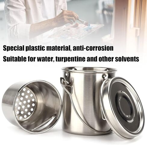 Paint Brush Washer, Stainless Steel Paint Brush Cleaner with Double Dipper Container Cup Paint Brush Holder Paint Brush Cleaner Rinse Cup in Saudi Arabia