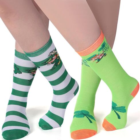 Funnysoft 6 أزواج من جوارب طاقم يوم القديس باتريك، جوارب البرسيم المخططة، الجوارب الأيرلندية المبتكرة، جوارب Leprechaun Shamrocks تناسب الأطفال مقاس 9-13 in Kuwait