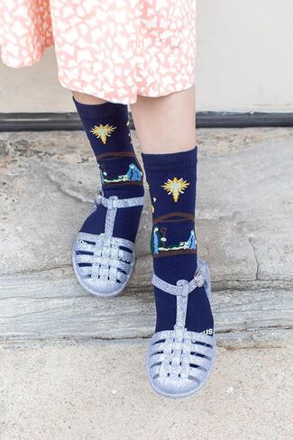 Sock Religious Oh Come Let Us Adore Him Nativity First Family Royal Blue Boys and Girl's One Size Fits Most Polyester Blend Catholic Inspirational Fun Crew Socks, Kids in Kuwait