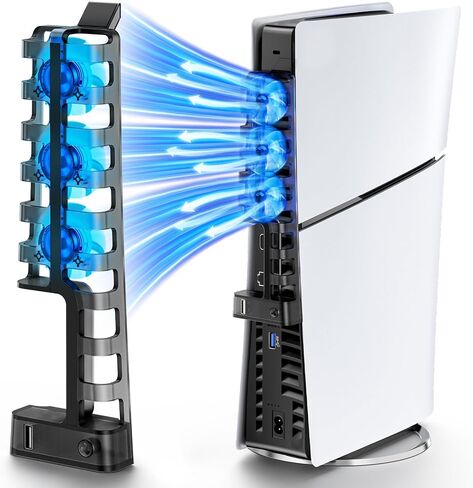 مروحة تبريد للقرص النحيف PS5 ووحدة التحكم الرقمية، 3 مستويات لمروحة التبريد النحيفة PS5 مع 9 شفرات مروحة مطورة، مروحة تبريد لجهاز PS5 Slim مع الضوء الأزرق، ملحقات PS5 Slim للتبريد الهادئ in Kuwait