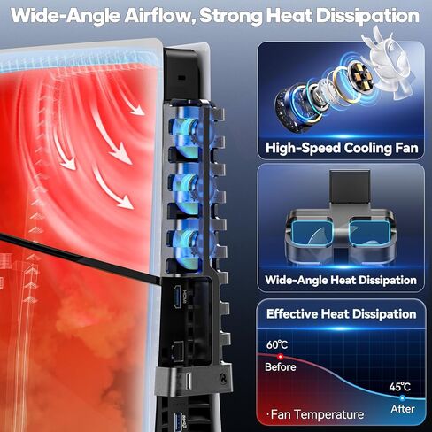 مروحة تبريد للقرص النحيف PS5 ووحدة التحكم الرقمية، 3 مستويات لمروحة التبريد النحيفة PS5 مع 9 شفرات مروحة مطورة، مروحة تبريد لجهاز PS5 Slim مع الضوء الأزرق، ملحقات PS5 Slim للتبريد الهادئ in Kuwait