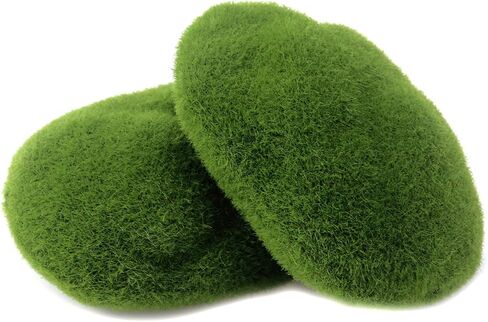 Crapyt Moss Pebble Artificial Flocking Moss Covered Stone Ball Decor 1 PCS Fish Tank Pond Aquarium Garden Plant Faux Moss Pillow 6-8cm/2.36-3.15 inch Green Irregular Natural Size River Rock Flora DIY in Saudi Arabia