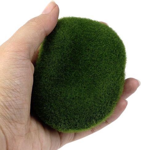 Crapyt Moss Pebble Artificial Flocking Moss Covered Stone Ball Decor 1 PCS Fish Tank Pond Aquarium Garden Plant Faux Moss Pillow 6-8cm/2.36-3.15 inch Green Irregular Natural Size River Rock Flora DIY in Saudi Arabia