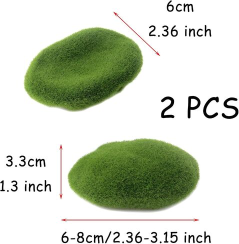Crapyt Moss Pebble Artificial Flocking Moss Covered Stone Ball Decor 1 PCS Fish Tank Pond Aquarium Garden Plant Faux Moss Pillow 6-8cm/2.36-3.15 inch Green Irregular Natural Size River Rock Flora DIY in Saudi Arabia