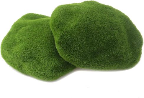 Crapyt Moss Pebble Artificial Flocking Moss Covered Stone Ball Decor 1 PCS Fish Tank Pond Aquarium Garden Plant Faux Moss Pillow 6-8cm/2.36-3.15 inch Green Irregular Natural Size River Rock Flora DIY in Saudi Arabia