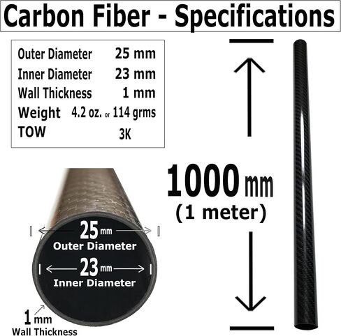 KARBXON - Carbon Fiber Tube - Black - 25mm X 23mm X 1000mm - Hollow Carbon Fiber rods - Glossy Carbon Tubes - Pure Carbon Fibre Tubes - Lightweight High Strength Carbon Fiber Shaft in Saudi Arabia
