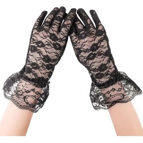 Short Lace Gloves White Lace Gloves for Women Tea Party Floral Elegant Bridal Funeral Glove 1920s For Wedding Evening Dinner Prom Funeral (White) in Saudi Arabia