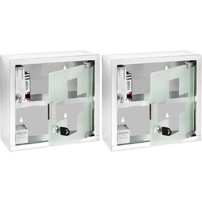 WENKO Medicine Cabinets with Lock, Wall Mounted Over The Toilet Storage Shelves, First Aid Bathroom Wall Cabinet with Safety Glass Door, Small, 9.8 x 9.8 x 4.7 in, Silver Shiny in Kuwait