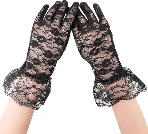 Short Lace Gloves White Lace Gloves for Women Tea Party Floral Elegant Bridal Funeral Glove 1920s For Wedding Evening Dinner Prom Funeral (White) in Saudi Arabia