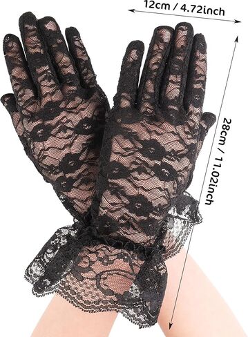 Short Lace Gloves White Lace Gloves for Women Tea Party Floral Elegant Bridal Funeral Glove 1920s For Wedding Evening Dinner Prom Funeral (White) in Saudi Arabia