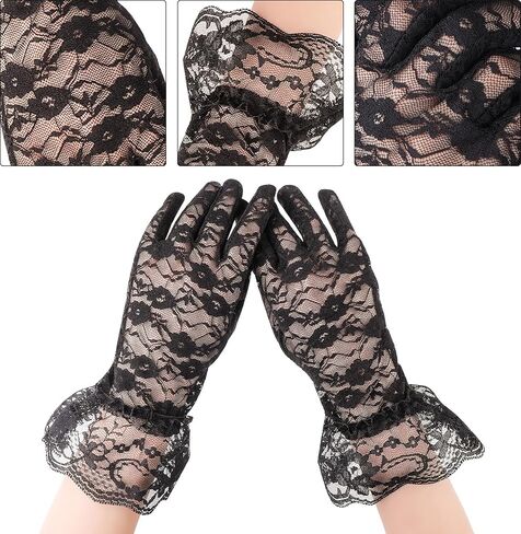 Short Lace Gloves White Lace Gloves for Women Tea Party Floral Elegant Bridal Funeral Glove 1920s For Wedding Evening Dinner Prom Funeral (White) in Saudi Arabia