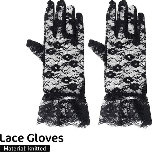 Short Lace Gloves White Lace Gloves for Women Tea Party Floral Elegant Bridal Funeral Glove 1920s For Wedding Evening Dinner Prom Funeral (White) in Saudi Arabia
