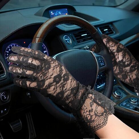 Short Lace Gloves White Lace Gloves for Women Tea Party Floral Elegant Bridal Funeral Glove 1920s For Wedding Evening Dinner Prom Funeral (White) in Saudi Arabia