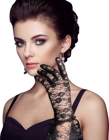 Short Lace Gloves White Lace Gloves for Women Tea Party Floral Elegant Bridal Funeral Glove 1920s For Wedding Evening Dinner Prom Funeral (White) in Saudi Arabia